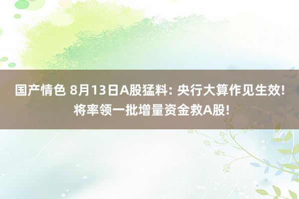 国产情色 8月13日A股猛料: 央行大算作见生效! 将率领一批增量资金救A股!