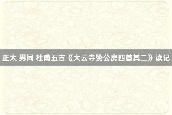 正太 男同 杜甫五古《大云寺赞公房四首其二》读记